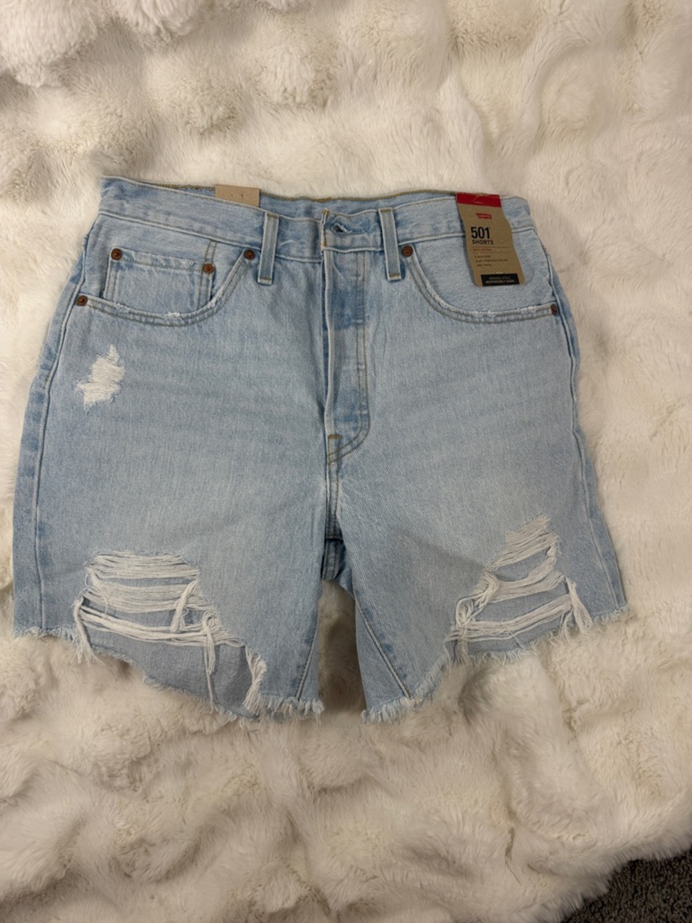Levi's Light Blue Distressed High-Rise Denim Shorts
